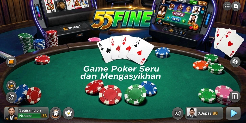 Tampilan screenshot gameplay Poker yang mendebarkan di 55FIVE.