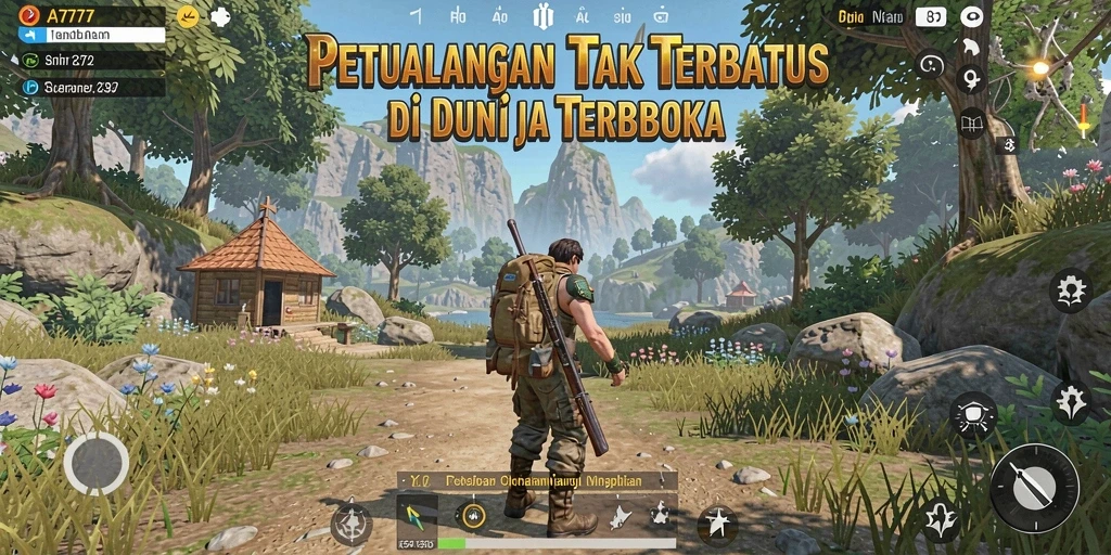Screenshot gameplay A7777 yang menampilkan eksplorasi dunia terbuka yang menakjubkan.