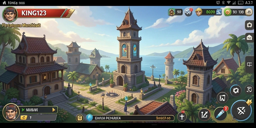 Tampilan gameplay KING123 yang mendebarkan dengan berbagai menara dan musuh.