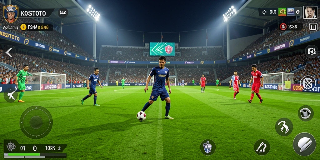 Tampilan gameplay KOSTOTO yang mengasyikkan dan interaktif dalam sepak bola.