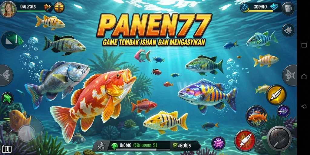 Screenshot utama PANEN77 menampilkan gameplay Tembak Ikan yang seru.