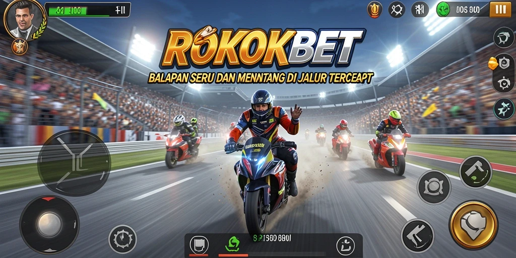 Tangkapan layar utama ROKOKBET menampilkan balapan yang seru dan cepat.