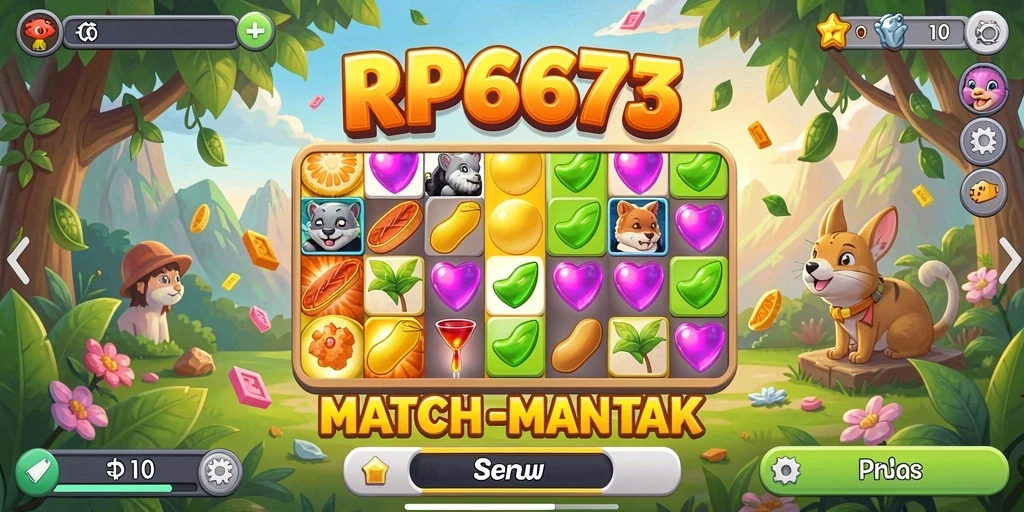 Screenshot gameplay RP6677 menunjukkan momen seru dalam menyelesaikan tantangan Match-3.