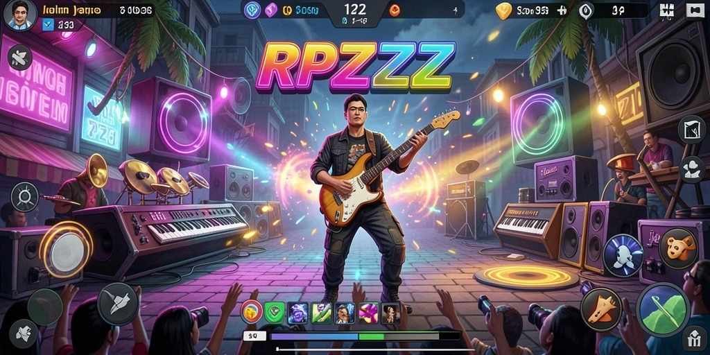 Tampilan gameplay yang menarik dalam RPZZZ ketika bermain musik.