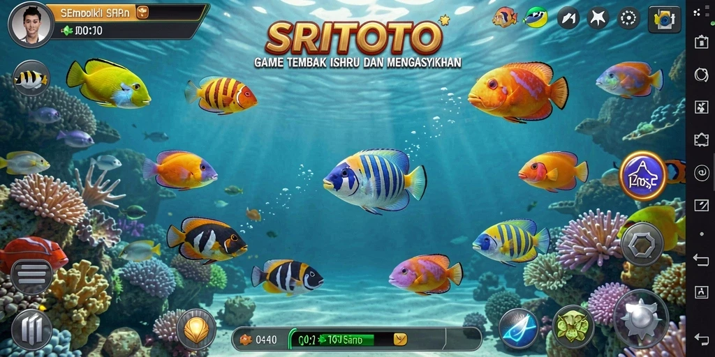 Tampilan gameplay SRITOTO yang seru dengan aksi tembak ikan.