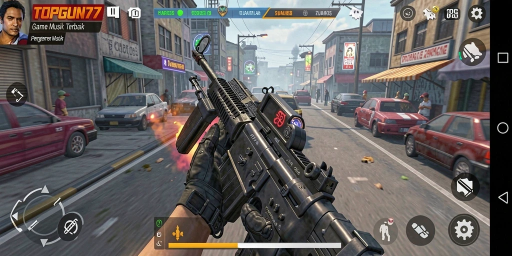 Tampilan gameplay seru dari TOPGUN77 dengan berbagai pilihan lagu.