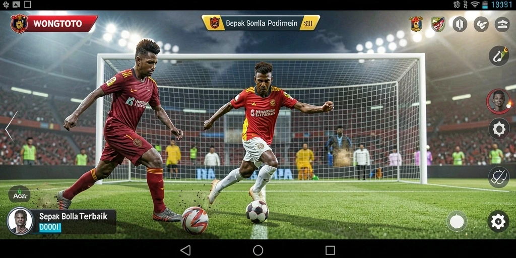 Screenshot gameplay WONGTOTO menunjukkan momen seru pertandingan sepak bola.