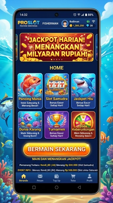 Tampilan utama aplikasi proslot yang menarik.